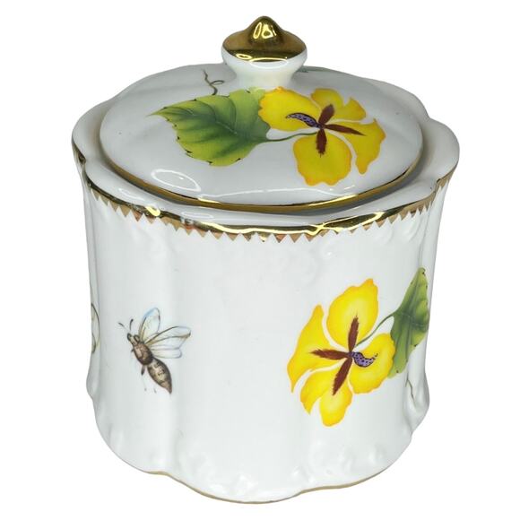VTG I. Godinger & Co VANITY CANISTER + LID 4" Dragonfly Bee Flowers Gold Tivoli - Picture 3 of 9